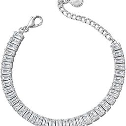Rhodium Plated American Diamond Bracelet for Women, Anti-Tarnish Adjustable Baguette Tennis Bracelet, Handcrafted Stylish Jewellery for Anniversary, Birthday, Valentine's, Gifting-image-36