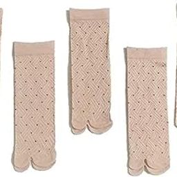 Women's Ankle Length Skin color Double Knit Cotton Socks with Thumb-picture-3