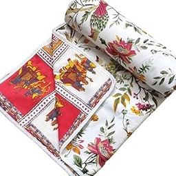 Reversible 3 layered pure cotton Single Bed Comforter/AC Dohar/Duvet/Blanket (MultiColor, Design 6)-image-6