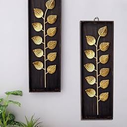 Artemade Iron Decorative Wall Hanging Paan Leaf With Black Box Art Sculpture Wall Mounted Home Decor Wall Arts For Living Room Bed Room (45 X 15 Cm, Pack Of 2)-image-15
