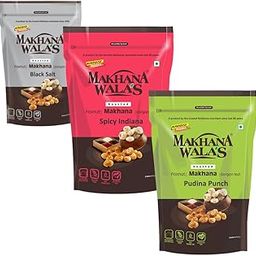 Makhanawala's Roasted & Flavored Makhana (Foxnuts) | Gorgon Nut | Gluten-Free Vegan Snacks | Combo of Black Salt, Spicy Indiana, and Pudhina Punch Flavored Makhana | Pack of 3, 70g Each-image-93