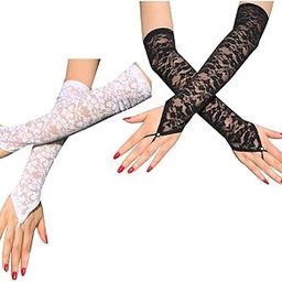 THE STYLE SUTRA Women Lace Floral Mesh Gloves Ladies Costume Party Fingerless Long Mittens Black-32