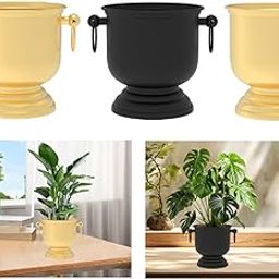 Plant Pot Modern Plants Flower Container for Bookshelf Desktop Indoor Plants Gold with Handle| Indoor Plant Pot | Balcony Hanging Basket | Flower Pot-image-42