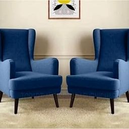 SONADAFURNICHAR Wooden Fabric Wing Chair for Living Room Bedroom Hotel Office Single Seater Sofa (2, Blue)-image-4