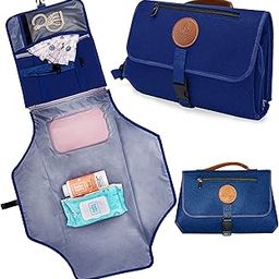 Portable Changing Pad with Mini Elephant Hand Sanitizer-Waterproof Baby Diaper Clutch- Easily Foldable Navy Blue Travel Mat with Netted Pockets-picture-3
