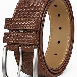 ONEVA Men's Brown Textured Leather Belt with Silver Buckle, Formal Wear-image-3