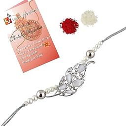Designer German Silver Quirky Leaf Shape Rakhi for Bro/Brother/Bhaiya/Bhai/Bhabhi (Pack of 1) Rakshabandan Rakhee Bracelet Rakshashutra (150-CHOSR1-LJ625-W-S)-image-22