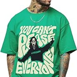 Half Sleeve Oversized Cottonblend Round Neck Drop Shoulder Printed Men's T-Shirt (Color Rama Green)-image-82