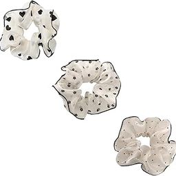 Organza Silk Scrunchies For Women Girls, Scrunchy Hair Bands, Ponytail Holder, Rubber Band, Fluffy Large Scrunchie, Women Hair Accessories Hair ties, Best Gift Black & White - Pack of 3-image-99