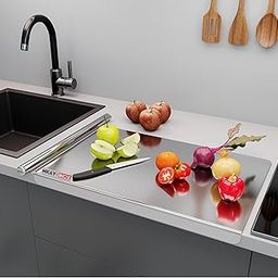 Mkay-Inox Extra Large & Heavy Duty Countertop Stainless Steel Chopping Board for Kitchen,Fruit and Vegetable Cutting & Chopping Board-image-5