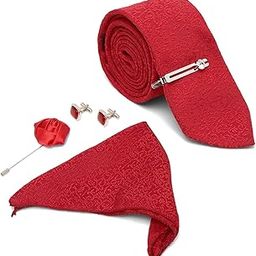 Mens Silk Necktie Gift Combo Set With Pocket Square Cufflinks Brooch Tie (Suit Accessories) (Czech)-30