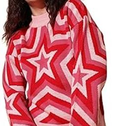 Women Star Printed Round Neck Acrylic Ribbed Pullover Sweater-image-36