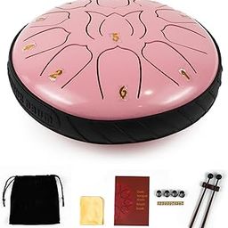 Essenza 11 Notes 6 Inch Soft Pink Alloy Steel Tongue Drum - Perfect Percussion Musical Instrument for Kids and Adults - Handpan Drum for Meditation, Yoga - Includes Mallets, Finger Picks &Travel Bag-image-15