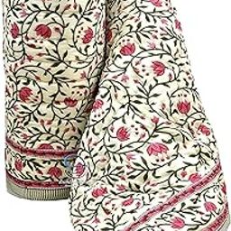 WORLDNEX 400 TC Pure Cotton Double Bed Soft Jaipuri AC Quilt/Razai/Rajai Floral Print for Winter (Pink & Green, 85 x 100 Inch)-image-48