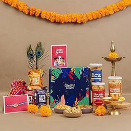 Wholesome Rakhi Gift Box for Brother – 10 Items with Dry Fruit Barfi (Chocolate Cashew, Cranberry Almond, Cocoa Orange), Millet Nut Mix, crunchy Mix, Gur Chana, Rakhi, Roli Chawal, Potli & more-image-25