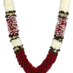 Handmade Artificial Flower Garland – White, Green & Maroon Mala for Photo Frame, God Idols, Pooja Room & Home Décor – 65 cm-image-52