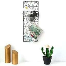 INDIAN DECOR. Sleek 2 Compartment Wall Mounted Metal Magazine Rack Storage Organizer (Black)-picture-11