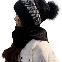 syga Women Winter Knitted Warm Hat with Scarf,Ear Protection Pompom Woolen Hat for Adult-picture-36