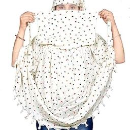 Cotton Long Scarf Cum Mask Scarves Usable for Vehicle Driver | White Printed Design | Universal Size | For Girl & Women | Soft & Breathable Sun Protection-52