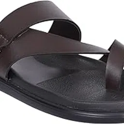 bellissimo Men's Brown Cross Strap Slip-On Sandals with Toe Loop-picture-6