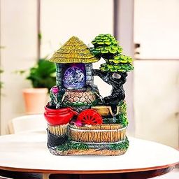 Go Hooked Polyresin Waterfall Fountain with LED Lights & Adjustable Speed Control for Living Room, Bedroom & Office | Stress Relief & Positive Energy Décor | Tabletop Showpiece water fountain (GHF319)-1