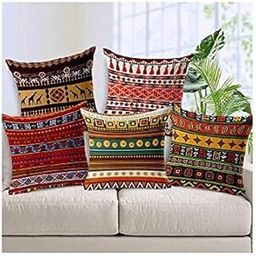 YUKU Set of 5 Decorative Hand Made Jute Throw/Pillow Cushion Covers (Multi Color)-image-54
