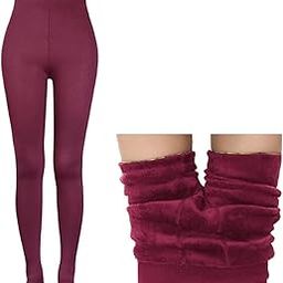 Winter Wine Red Warm Fleece Lined Footed Leggings for Women Thick Thermal Leggings Elastic Soft Comfortable Velvet Tights, Free Size (Waist Size 24 inch to 34 inch)-picture-11