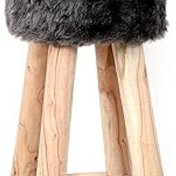 Fernish Decor Faux Fur Dark Grey Round Bar Stool- Tall- 4 Wooden Legs- Best for Bar/Kitchen/Dressing Room- Soft Plush Fabric (26 inch Height, 12 inch Round)-image-31