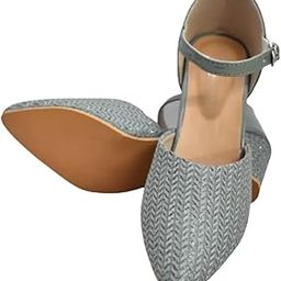 Xenon Lifestyle Women's Stylish Grey Woven Pointed Toe Flats with Ankle Strap | Comfortable Party & Casual Wear Shoes-image-33