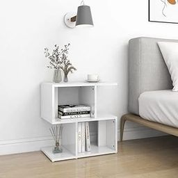 Side Table for Bedroom with Storage White | Multipurpose Wooden Side Table for Office, Living Room and Bedroom | Medium | Elegant Design with 3 Storage Compartment-21