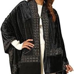 Womens Velvet Stone Embellished Shawl-image-67