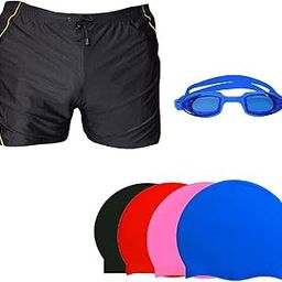SWIMMING SHORTS V-619 BLACK YELLOW PIPING SIZE 3XL WITH GOGGLES SILICONE IS-PLYR WITH BOX WHITE/PINK AND 100% SILICONE SWIMMING CAP PLAIN SKY-picture-13
