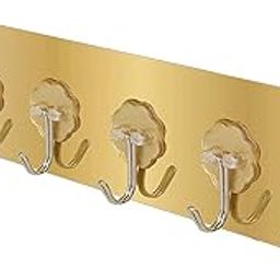 Force24 - Self Adhesive Wall Hooks for Kitchen Organizer Hook for Wall Without Drilling for Home Kitchen Bathroom Bedroom Keys Bag Towels - 6 Stainless Steel Hook with Plastic Strip (Golden Pack of 1)-10