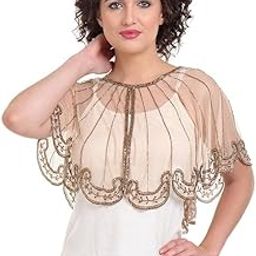 Women's Net Hand Bead Embroidery Designer Short Cape Shurgs C-16R (Free Size, Peach)-picture-9