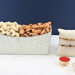 SFU E Com Set Of 2 Rakhi With Dry Fruit Hamper For Rakshabandhan Gift | Dry Fruit And Rakhi For Brother | Dry Fruit Basket Hamper | 108-83