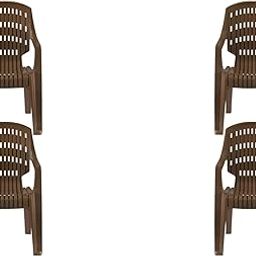 STYLESEAT Plastic Mid Back Chair | Chairs for Home| Dining Room| Bedroom| Kitchen| Living Room| Office - Outdoor - Garden | Dust Free |100% Polypropylene Stackable Chairs Dark Beige Set of 4-image-3