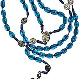 Slymet - Catholic Rosary with Blue Oval 8mm beads, middle & centre piece medal & Silver Crucifix on Durable Cord | Handcrafted Catholic Japamala | Kontha |Devotional Rosary for Men, Women & Daily Spiritual Use-14