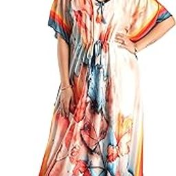 Women's Printed Satin Blend Kaftan Nighty/Nightgown/Nightwear/Maxi WSR-147-image-60