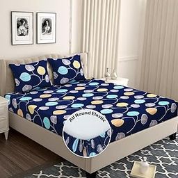BSB HOME Premium Cotton 160 TC 210Tc Elastic Fitted Bedsheets with 2 Pillow Covers|Double Bed with Corner Elastic Wrinkelfree Supersoft Floral Pattren Breathable |Size-72X68+ 6 Inches |Multicolour5-32