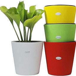 GREENON® 10 Inch Plant Pot Pack of 4 (8 Pots) Self Water | Multi Colour Outer and Black Inner Planter | Self Water | UnFadable Flower Pot | Virgin Plastic Gamla | for Indoor and Balcony-image-65