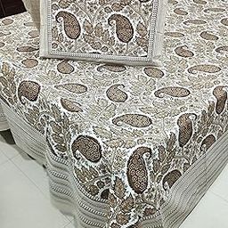Cotton Double Bedsheet with 2 Pillow Covers, Super King Size 108x108 inches, Brown Floral Pattern-image-61