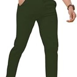 Men's Classic Olive Green Formal Trousers, Slim Fit Design with Belt Loops and Pockets-image-48