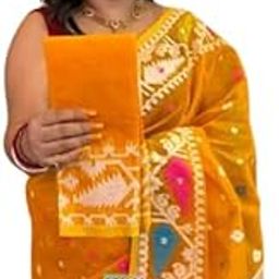 Nehan Traditional Dhakai Jamdani Saree with All-Over Weaving Work & Blouse Piece – Elegant Handloom Cotton Silk Saree for Women-image-44