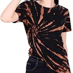 Women's Tie Dye Printed Cotton Tshirt in Ribbed Neck, Regular Fit Half Sleeves Tops for Girls Stylish (Size S - 5XL)-image-82