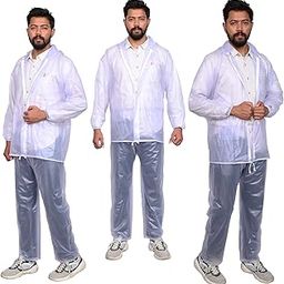 AllExtreme Crystal Men Raincoat with Adjustable Hood Water Resistant Reusable Rainwear Drawstring Hem Set of Top & Bottom with Carrying Pouch (XXL)-1