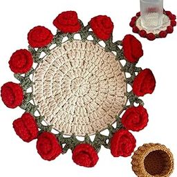 2Pcs Crochet Coasters, Crochet Flower Pot,DIY Crochet Flower Bouquet Coaster Kit with Rose Design,Handmade Home Decorative Set for Women, Non Finished Products-image-30