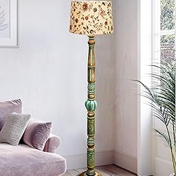 Homesake® Royal Carving Antique Algae Finish Wooden Floor Lamp | Light Decoration for Home Corner | Living Room Bedroom Bedside Floor Lamp, Antique Floor Light, Twisted Ropes Shade, Vine and Flowers-image-50