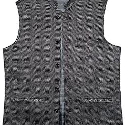 Greyish Black Nehru Jacket for Men, Classic Self Tweed.-image-21