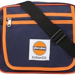 Indian Oil Sling Bag, Navy Blue with Orange Trim, Adjustable Shoulder Strap, Multiple Compartments-45