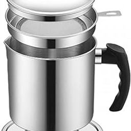 Guellix Stainless Steel Kitchen Oil Filter Tank Frying Filter Leak-Proof Oil Pot, Oil Storage Can Container with Fine Mesh Strainer, Perfect for Bacon Fat Kitchen Cooking Frying Oil (Pack of 1)-image-14